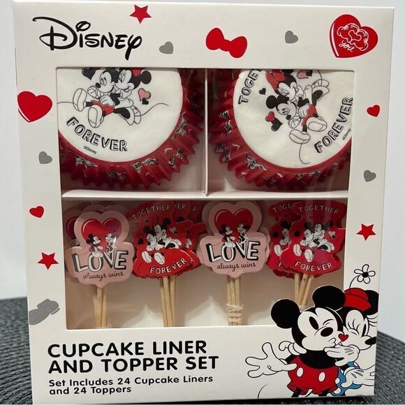 Disney Mickey & Minnie Cupcake Liners & Toppers set of 48 and Cupcake stand NWT - Picture 3 of 5